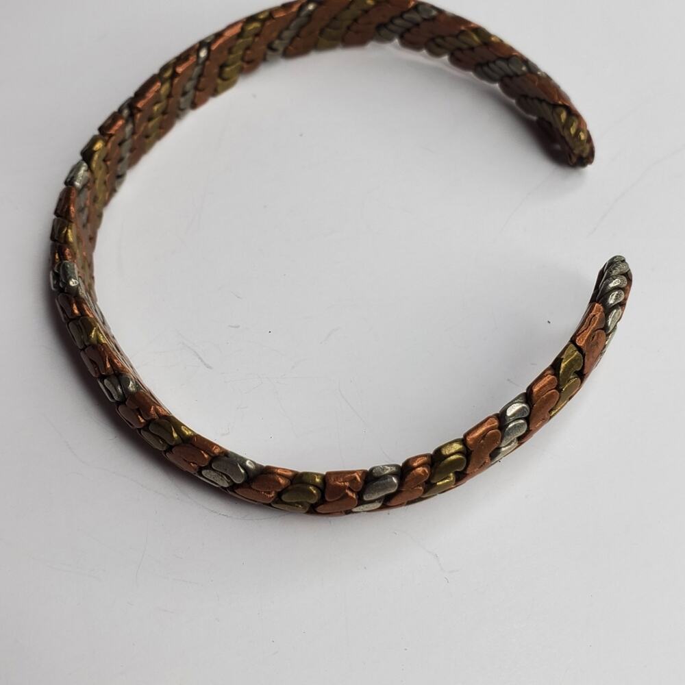 Vintage Copper Multicolored open wrist cuff bracelet Large 3" across - Picture 6 of 6